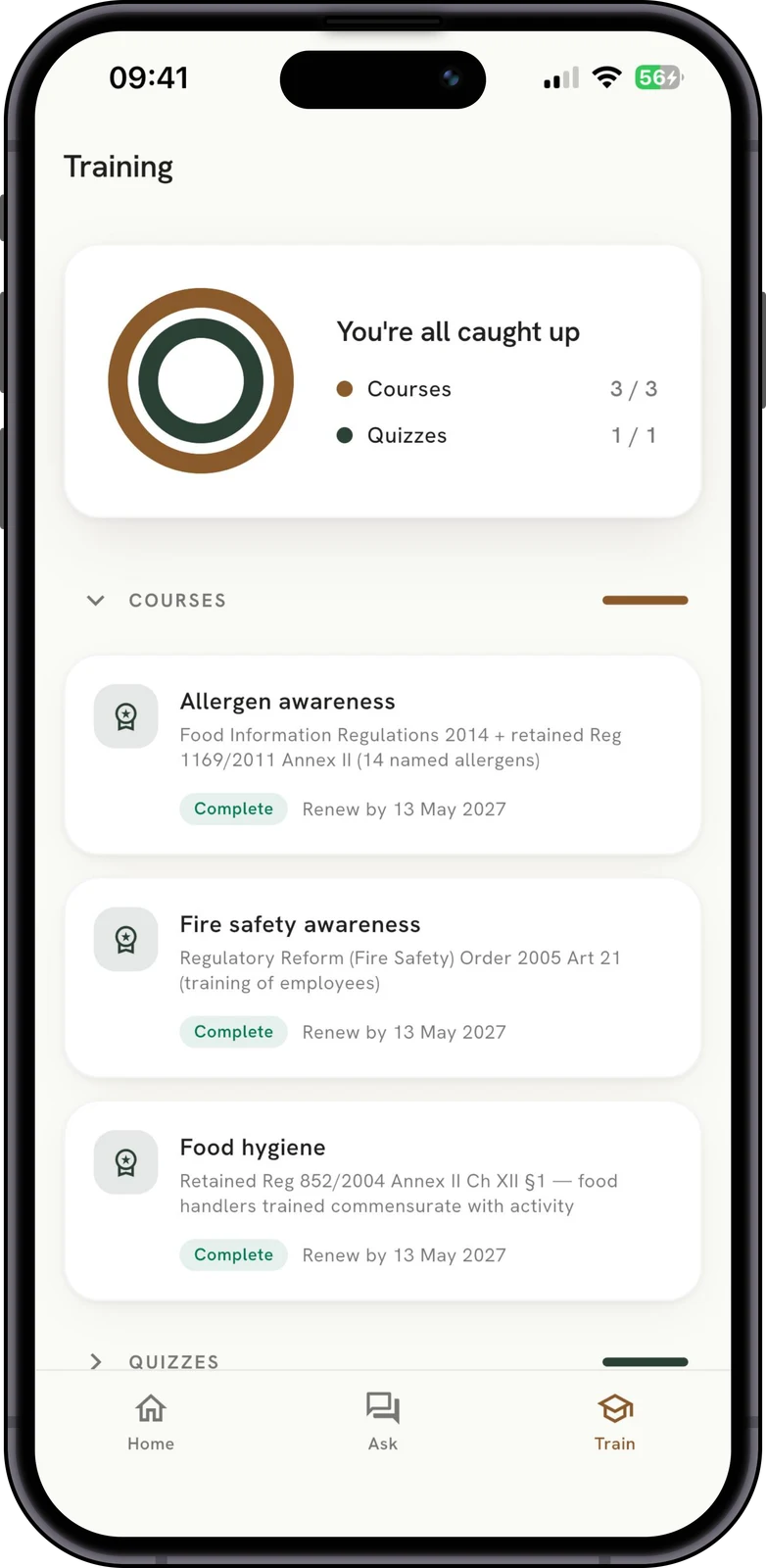 A staff member working through a generated compliance course on their phone.